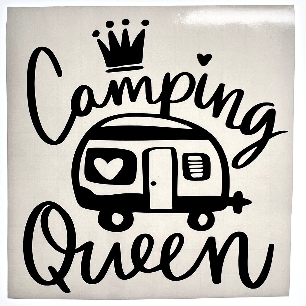 Handmade Black Vinyl CAMPING QUEEN Car‎ Or Laptop Decal, Sticker 5" X 5"